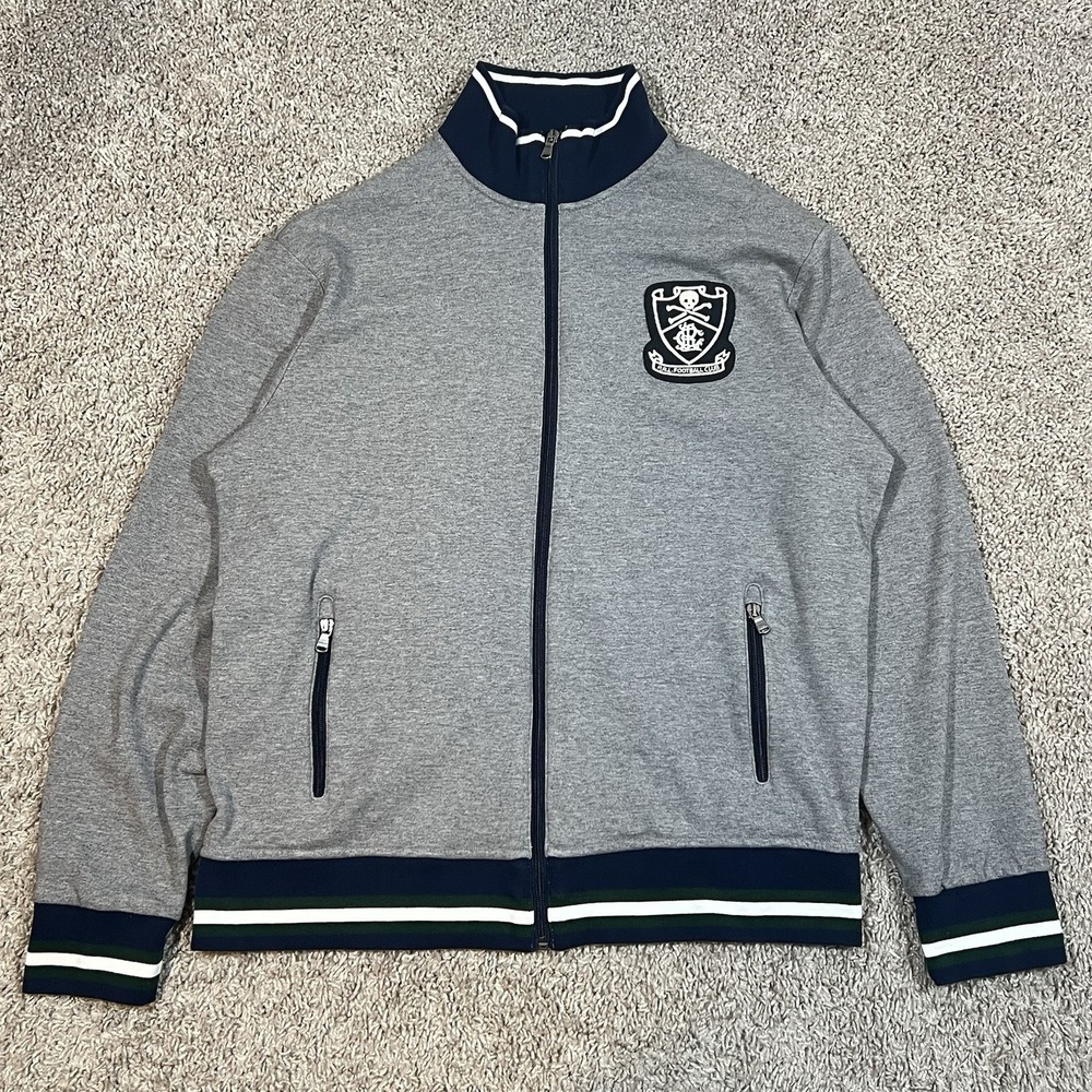 Polo Ralph Lauren Cotton Interlock Track Jacket L PRL Gray Skull Crossbone Patch